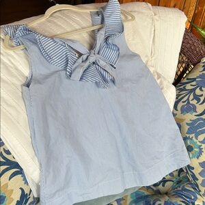 Crown & Ivy Blue Striped Ruffle Sleeveless Blouse; Size L with Tie in the Back